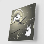 Moon Bunnies Wall Clock Vierkante Klok (Hoek)