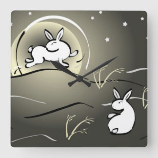 Moon Bunnies Wall Clock Vierkante Klok
