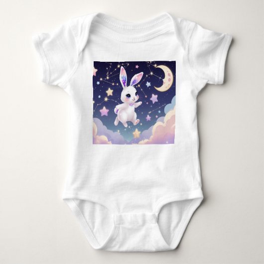 Moon Bunny Baby Bodysuit – Pastel Celestial Rabbit (Voorkant)