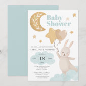 Moon Bunny Balloons Neutraal Baby shower Kaart (Voorkant / Achterkant)