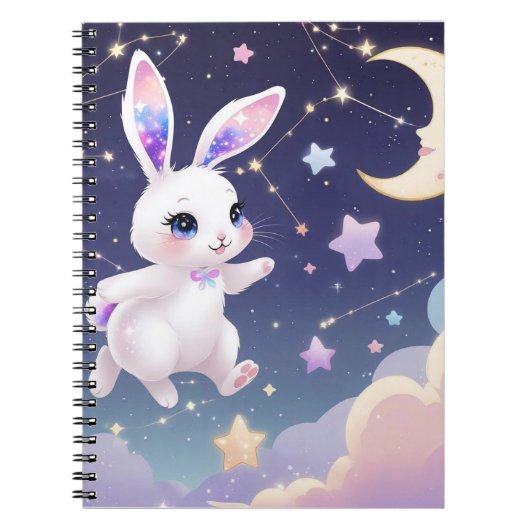 Moon Bunny Journal – Celestial Dream Rabbit Kawaii Notitieboek (Voorkant)