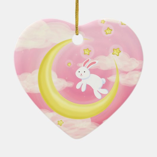 Moon Bunny Pink Keramisch Ornament (Achterkant)