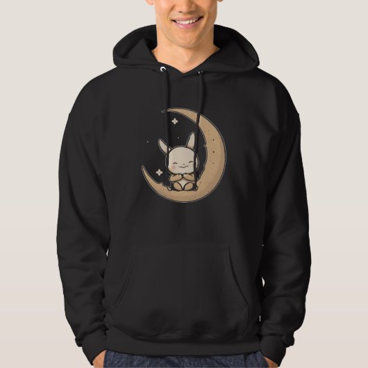 Moon Bunny Rabbit Sitting In Crescent Moon Easter Hoodie (Voorkant)