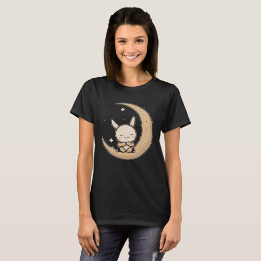 Moon Bunny Rabbit Sitting In Crescent Moon Easter T-shirt (Voorkant volledig)