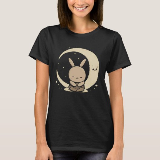 Moon Bunny Rabbit Sitting In Crescent Moon Easter  T-shirt (Voorkant)