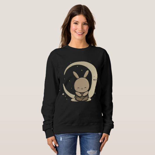 Moon Bunny Rabbit Sitting In Crescent Moon Easter  Trui (Voorkant volledig)