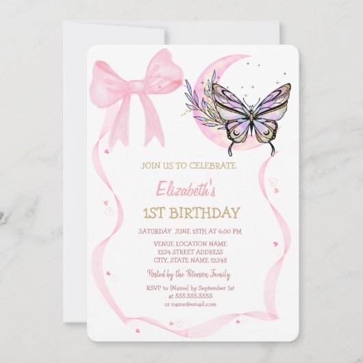 Moon Butterfly Bow Gestreepte Verjaardag Kaart (Voorkant)