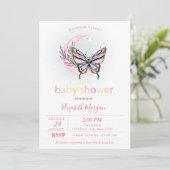 Moon Butterfly Dotted Baby shower Invitation Kaart (Staand voorkant)