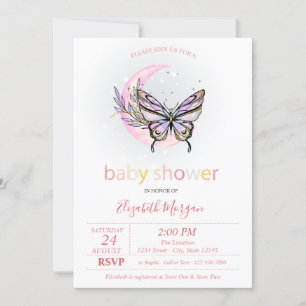 Moon Butterfly Dotted Baby shower Invitation Kaart