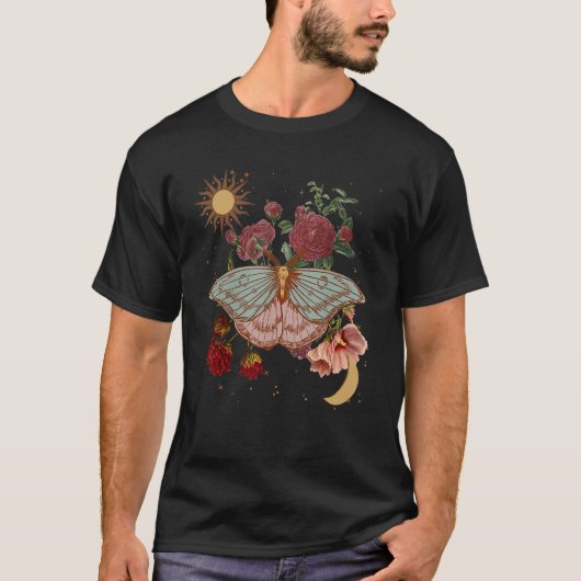 Moon Butterfly Floral Mystical Gothic Sacred Occul T-shirt (Voorkant)