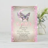 Moon Butterfly Glitter Confetti Baby shower Kaart (Staand voorkant)