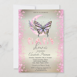 Moon Butterfly Glitter Confetti Baby shower Kaart