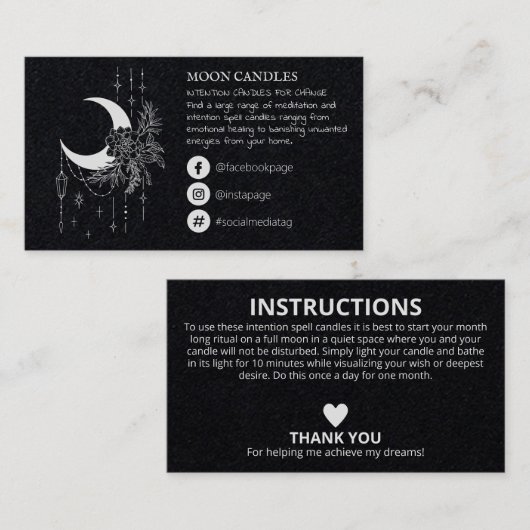 Moon Candle Spell Visitekaartje (Voorkant / Achterkant)