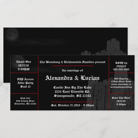 Moon Castle Gothic Wedding Ticket-uitnodigingen (Voorkant / Achterkant)