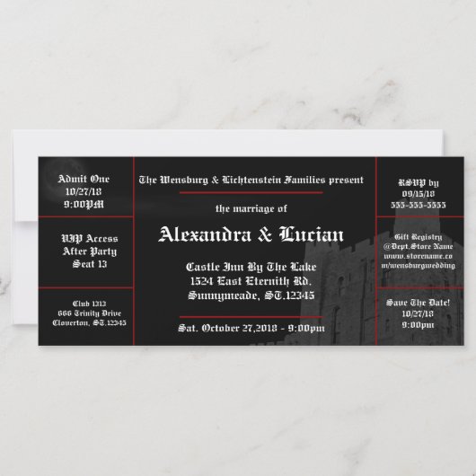 Moon Castle Gothic Wedding Ticket-uitnodigingen (Voorkant)