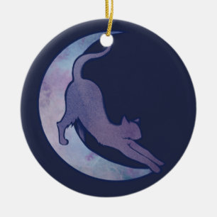 Moon Cat Design Stretting Cats MoonChild Art Keramisch Ornament