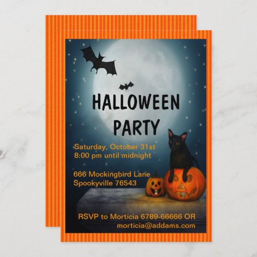 Moon, Cat en Pumpkin Halloween Kaart (Voorkant / Achterkant)