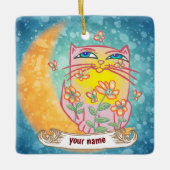 Moon Cat Flowers Keramisch Ornament (Voorkant)
