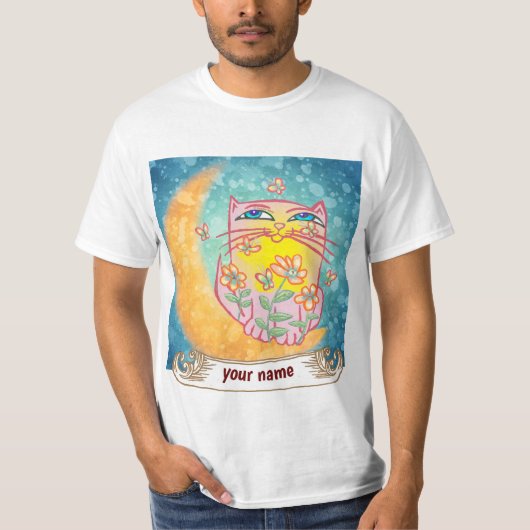 Moon Cat Flowers T-shirt (Voorkant)