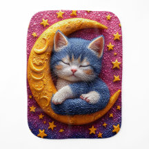 Moon Cat Nursery Decor, Sleeping Kitten