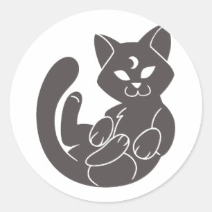 Moon cat schattig silhouet - Kies achtergrondkleur Ronde Sticker