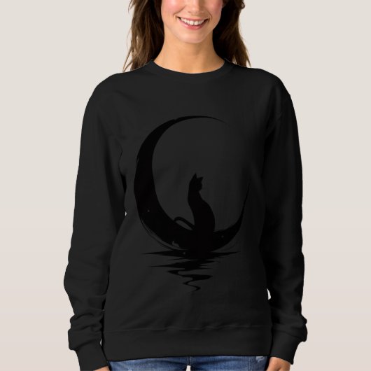 Moon Cat T-Shirt – Witchy Celestial Black Cat Grap (Voorkant)