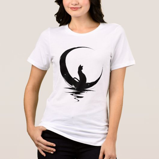 Moon Cat T-Shirt – Witchy Celestial Black Cat Grap (Voorkant)