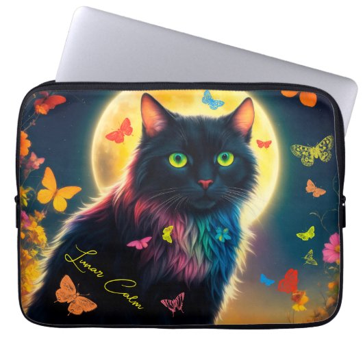 Moon cat vlinder decor  mot maanlicht laptop sleeve (Voorkant)