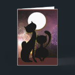 Moon cats & fireworks kaart<br><div class="desc">Two black cats watching the moon and the fireworks. You may use it as a Happy Birthday greeting or pak mize it for any other ocasion.</div>