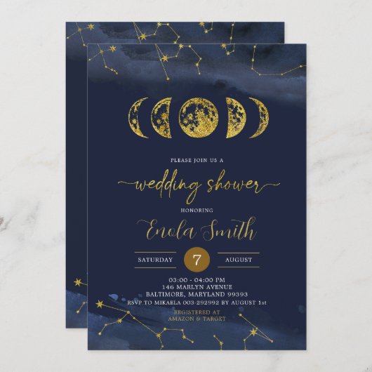 Moon Celestial Wedding Shower Kaart (Voorkant / Achterkant)