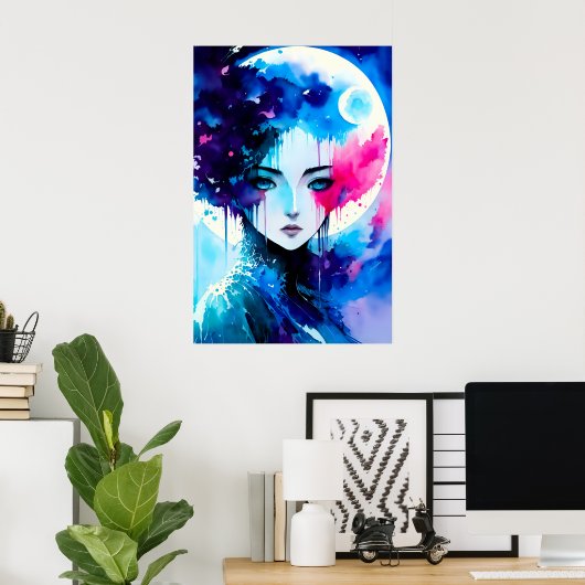 Moon Child Anime Fantasy Art Poster (Thuiskantoor)