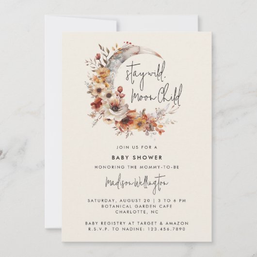 Moon Child Neutral Boho Florals Baby shower Kaart (Voorkant)