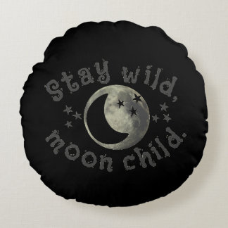 Moon Child Stay Wild Quote Black Stars Crescent Rond Kussen