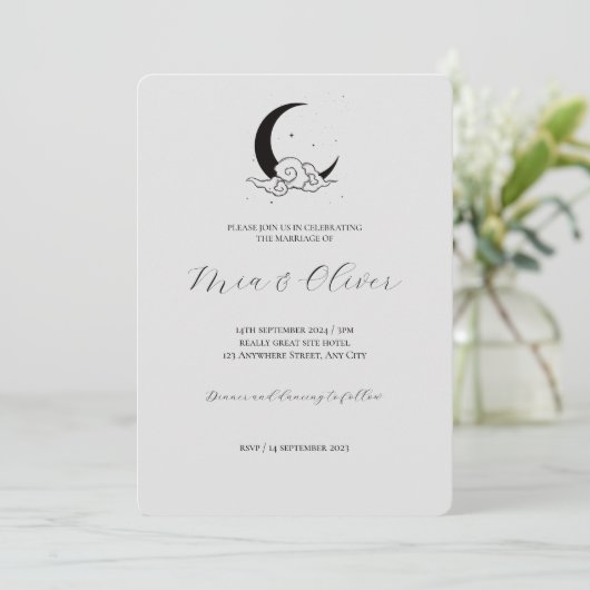 Moon Cloud bruiloft uitnodiging (Staand voorkant)