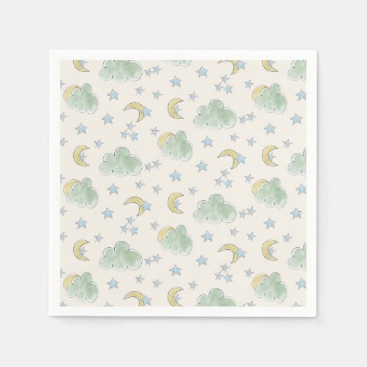 Moon Cloud Star Hand Drawn Waterverf Baby shower Servet (Voorkant)