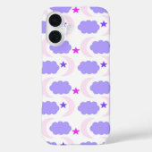 Moon Cloud Stars Donker Paarse Roze Patroon Case-Mate iPhone Case (Achterkant)