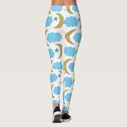Moon Cloud Stars Faux Gold Glitter Pattern Leggings (Achterkant)