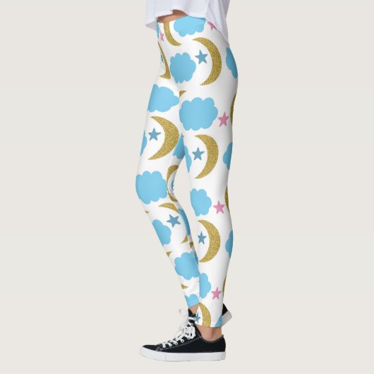 Moon Cloud Stars Faux Gold Glitter Pattern Leggings (Links)