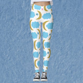 Moon Cloud Stars Faux Gold Glitter Pattern Leggings