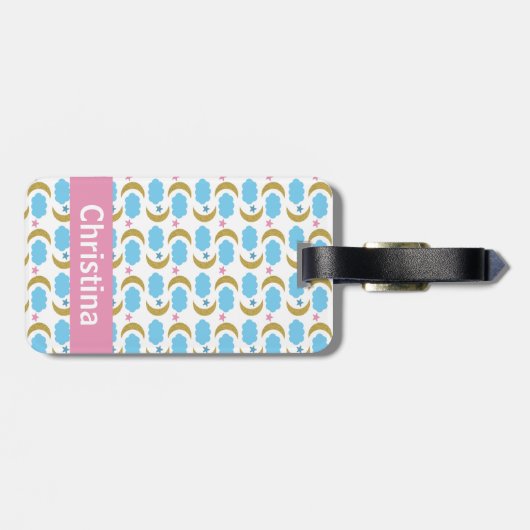 Moon Cloud Stars Faux Gold Glittern Personaliseren Bagagelabel (Achterkant horizontaal)