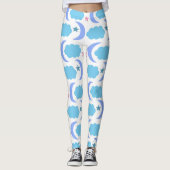 Moon Cloud Stars Patroon Blauw Paarse Leggings (Voorkant)