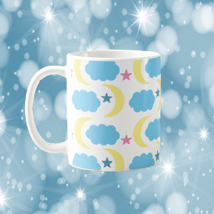 Moon Cloud Stars Patroon Geel Blauw Koffiemok