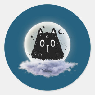 Moon Clouds and Cat Astrology Pagan Divination Ronde Sticker