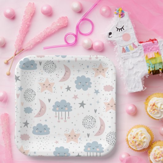 Moon Clouds-Baby shower Papieren Bordje (Feest)