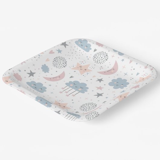 Moon Clouds-Baby shower Papieren Bordje (Gebogen)