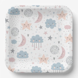 Moon Clouds-Baby shower Papieren Bordje
