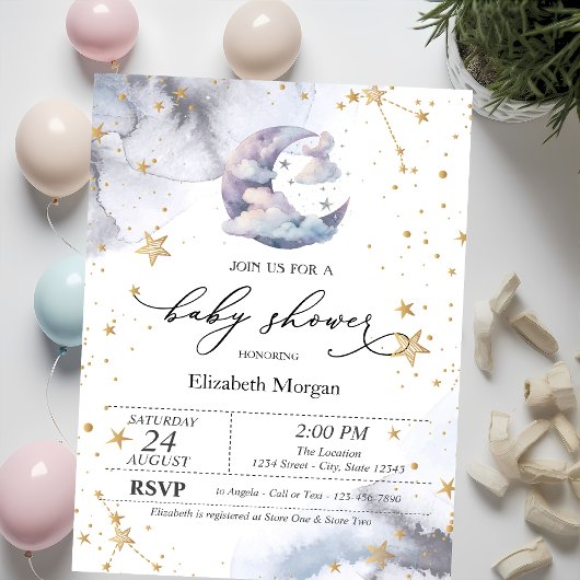 Moon Clouds Stars Baby Shower Kaart