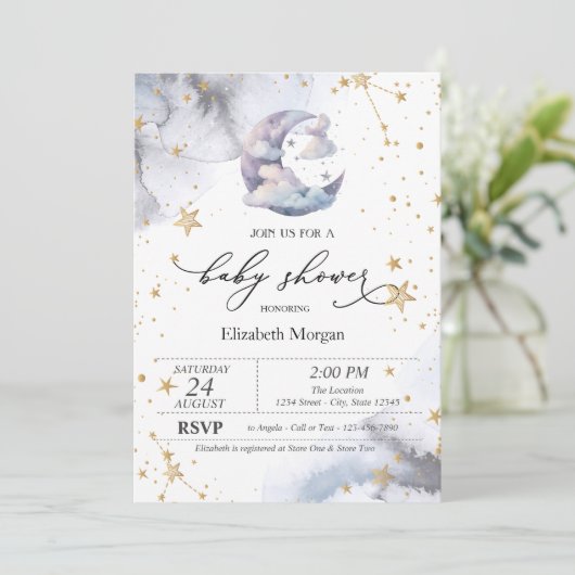 Moon Clouds Stars Baby Shower Kaart (Staand voorkant)