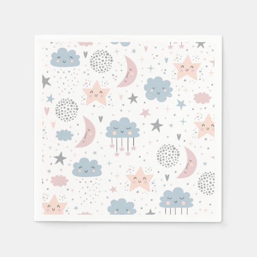 Moon Clouds Stars Verjaardag Baby shower Servet (Voorkant)