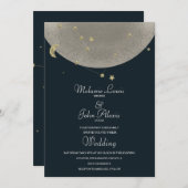 Moon Constellation Gold Celestial Blue Wedding Kaart (Voorkant / Achterkant)